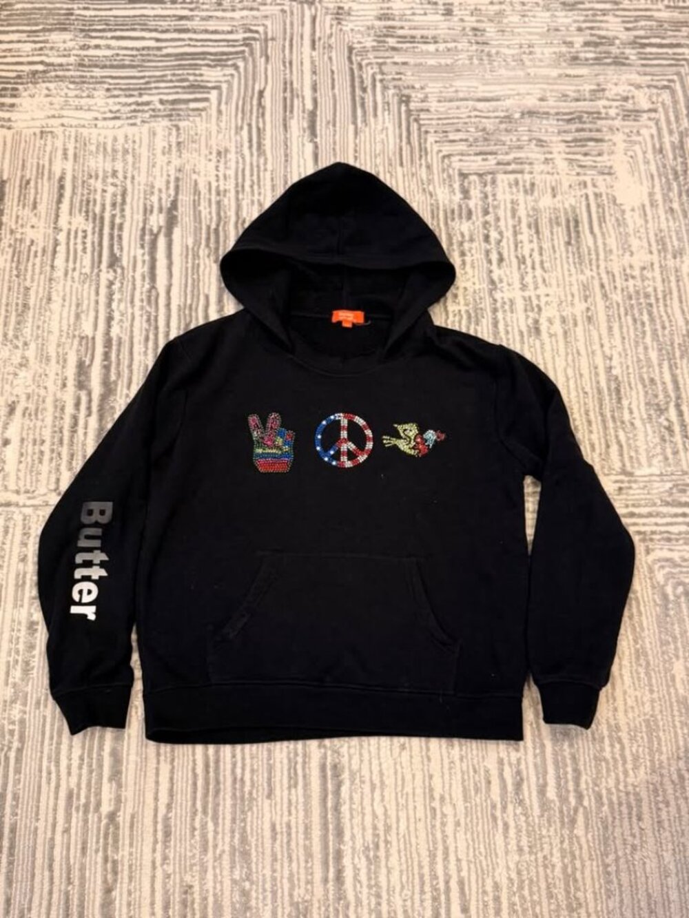 Butter Super Soft girls youth XL Black sequined Peace sweatshirt